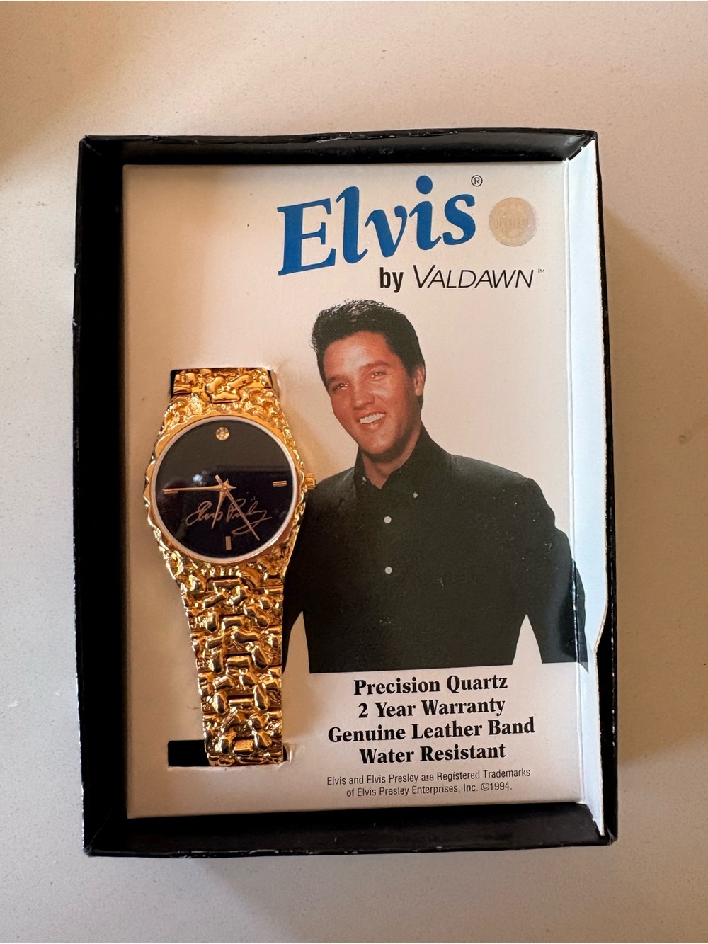 Elvis by Valdawn Gold-Tone Men’s Watch with Black Dial